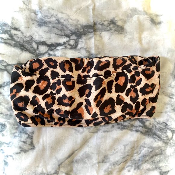 NWOT Leopard Cheetah Animal Print Padded Bandeau Crop Bikini Top Medium - Picture 2 of 4